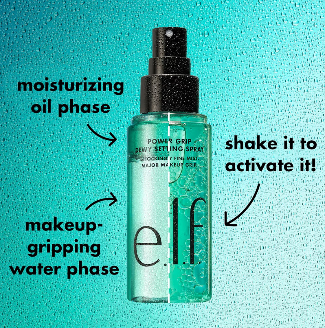 ELF Power Grip Dewy Setting Spray 80 mL – Fijador de Maquillaje Acabado Luminoso e Hidratante