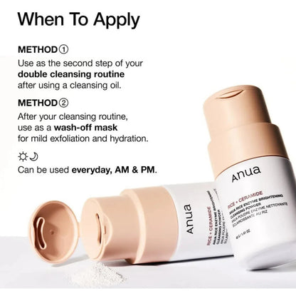 ANUA Rice Enzyme Brightening Cleansing Powder - Rice + Ceramide - 40 g