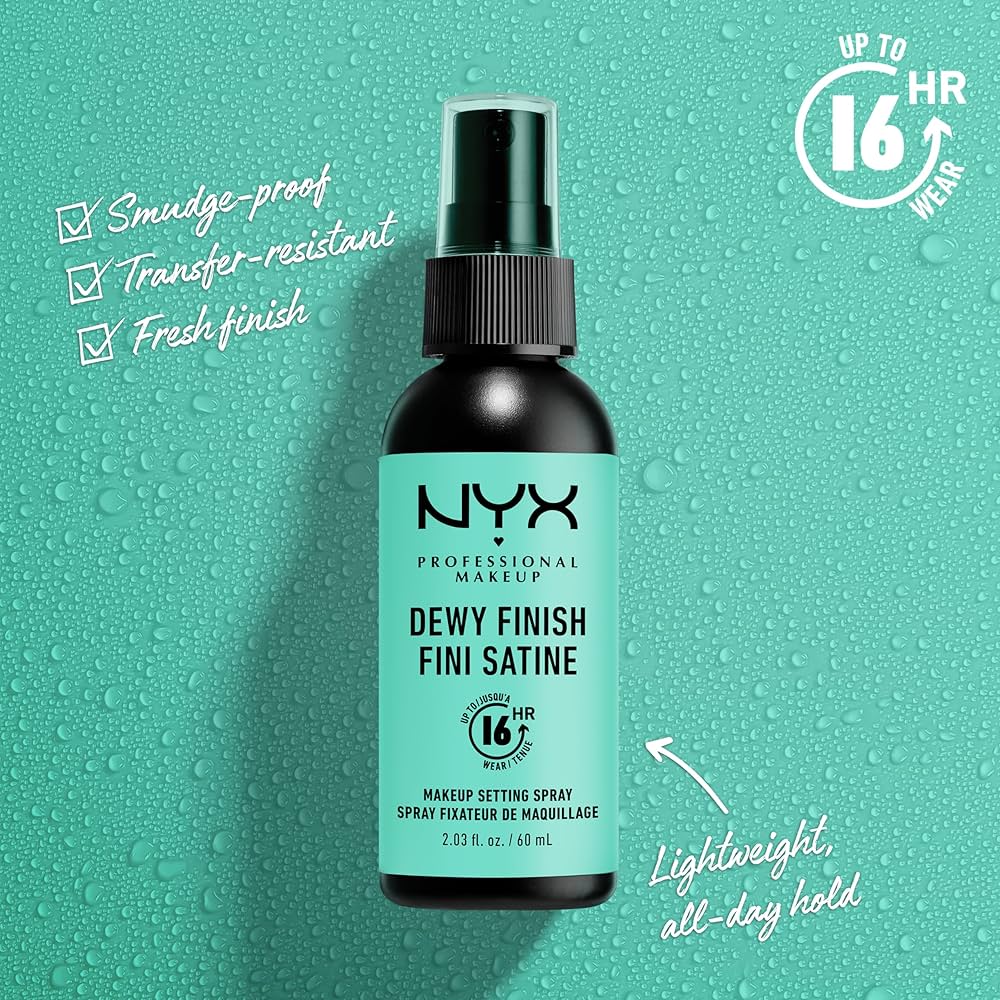 NYX Professional Makeup Dewy Finish Fini Satiné – Spray Fijador de Maquillaje (60 ml)