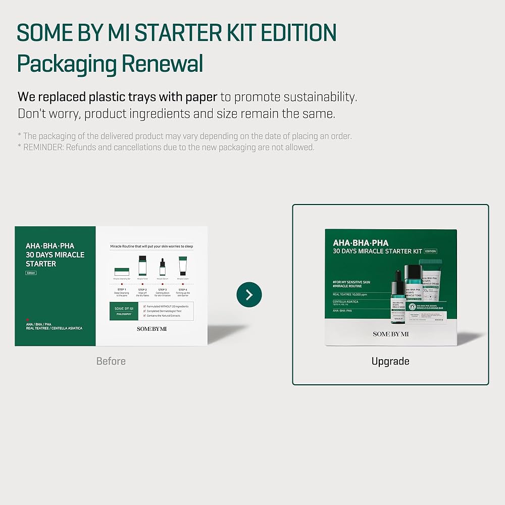 Kit Facial AHA BHA PHA 30 Días Miracle Starter – Rutina Coreana de Cuidado de la Piel con Toner, Sérum, Crema y Jabón Limpiador – Con Árbol de Té y Centella Asiática