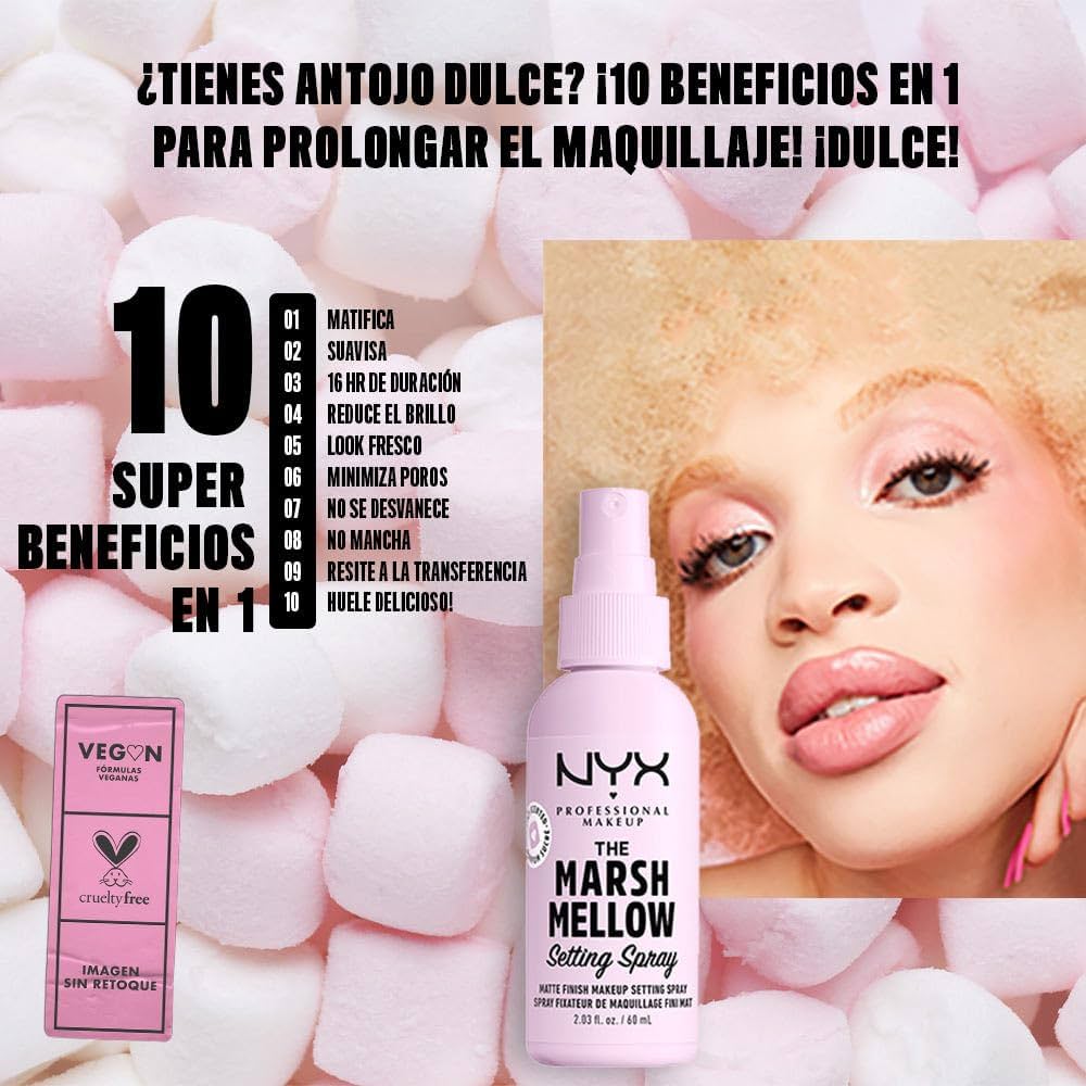 NYX Professional Makeup The Marshmellow Setting Spray – Spray Fijador de Maquillaje con Acabado Suave (60 ml)