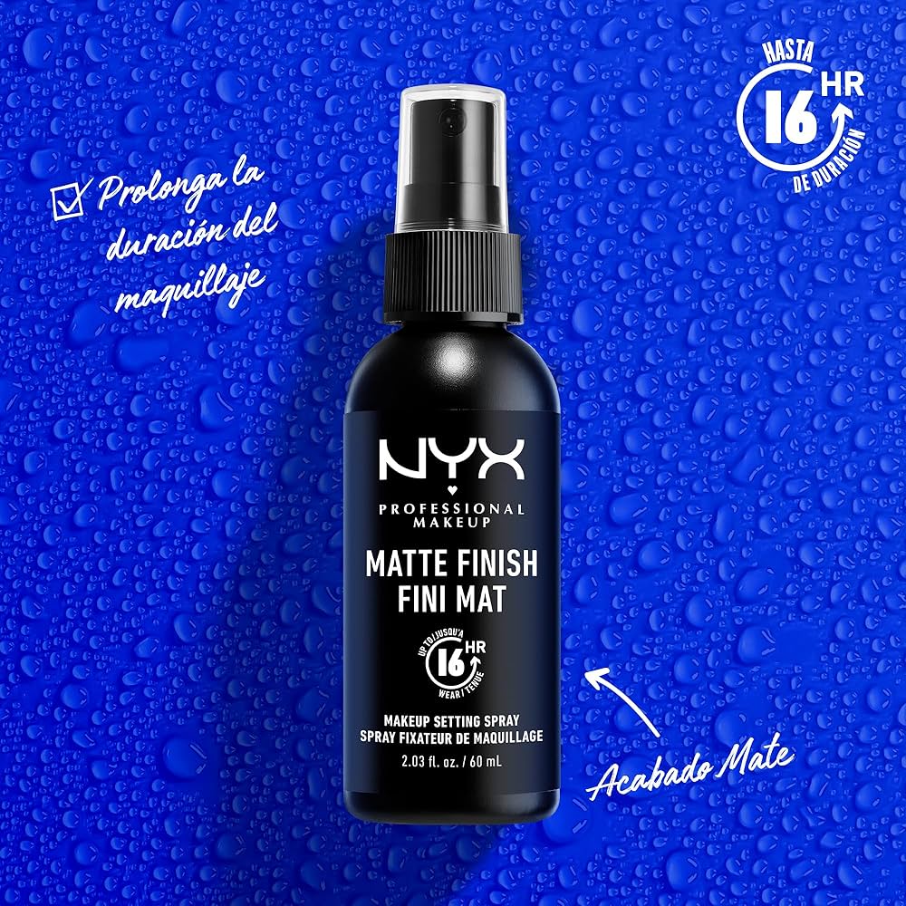 NYX Professional MakeUp Matte Finish Fini Mat, Spray Fijador de Maquillaje, Acabado Mate, Larga Duración, 60 ml