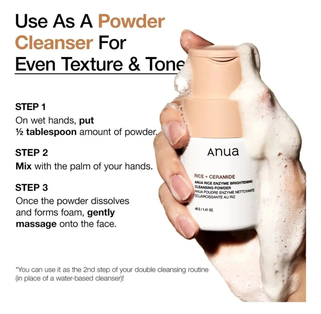 ANUA Rice Enzyme Brightening Cleansing Powder - Rice + Ceramide - 40 g