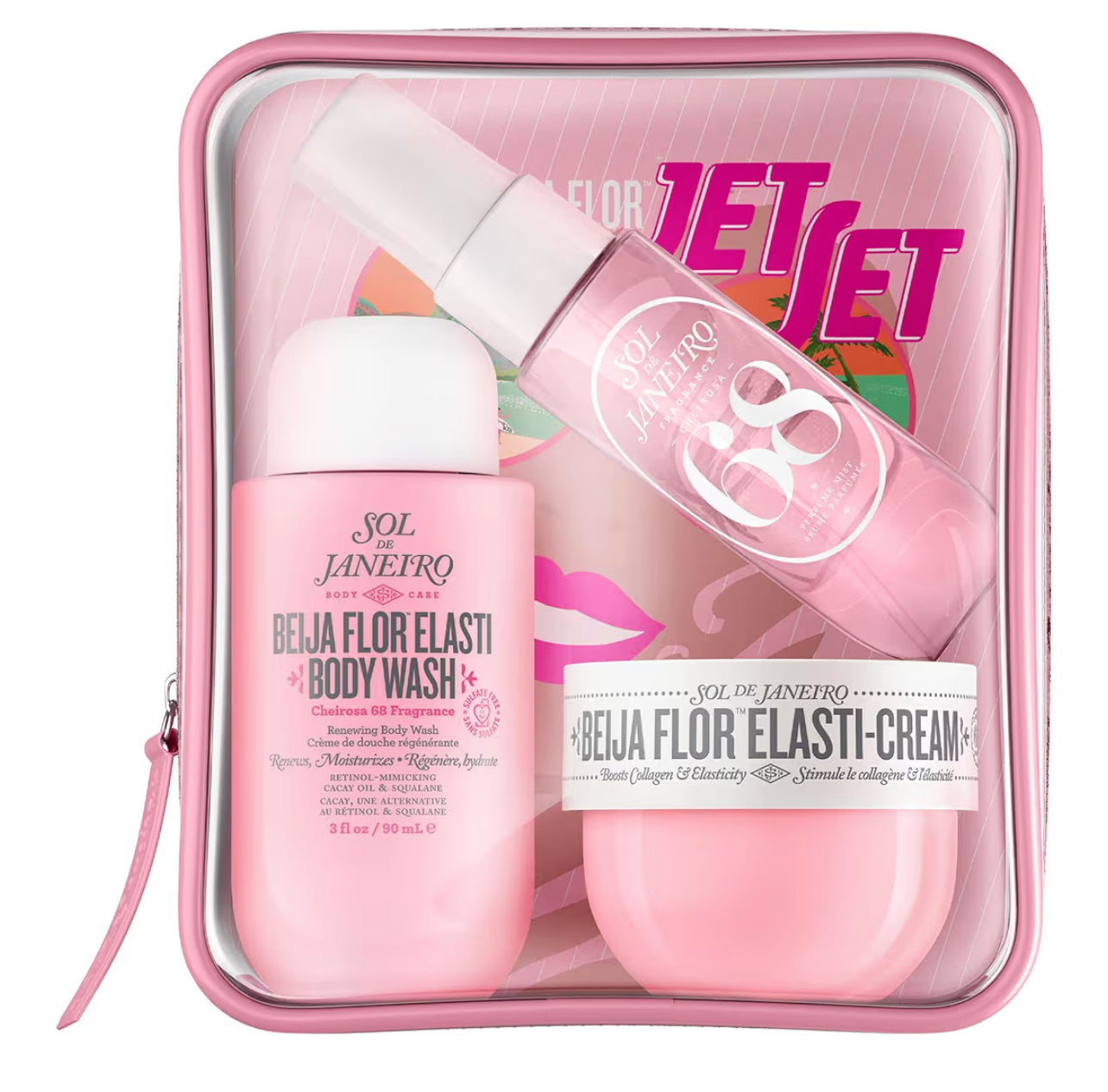 Sol de Janeiro Beija Flor Jet Set - Kit de Viaje con Elasti-Cream, Gel de Ducha Renovador y Perfume Mist Brazilian Crus