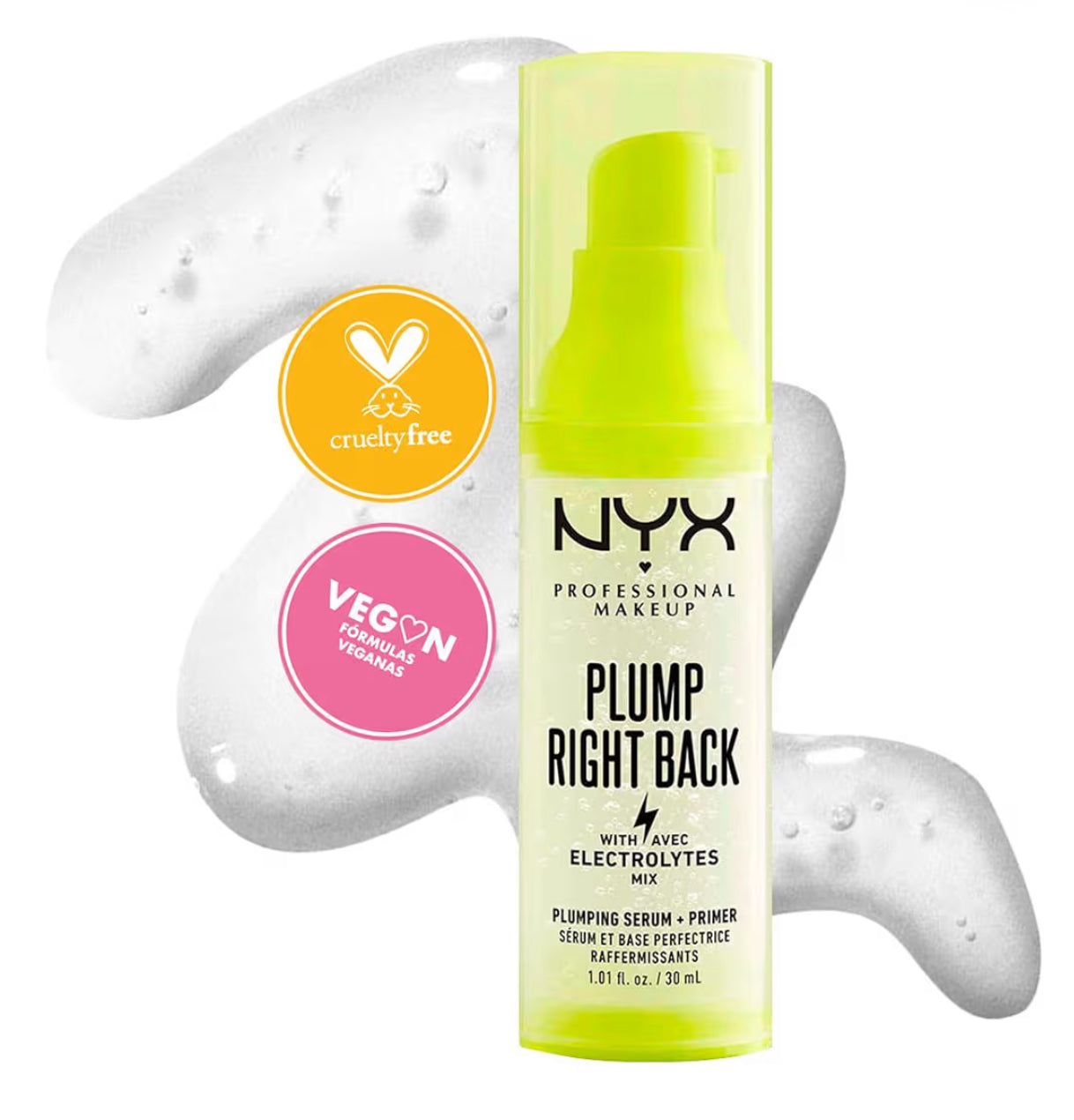 NYX Professional Makeup Plump Right Back – Sérum y Prebase con Electrolitos (30 ml)