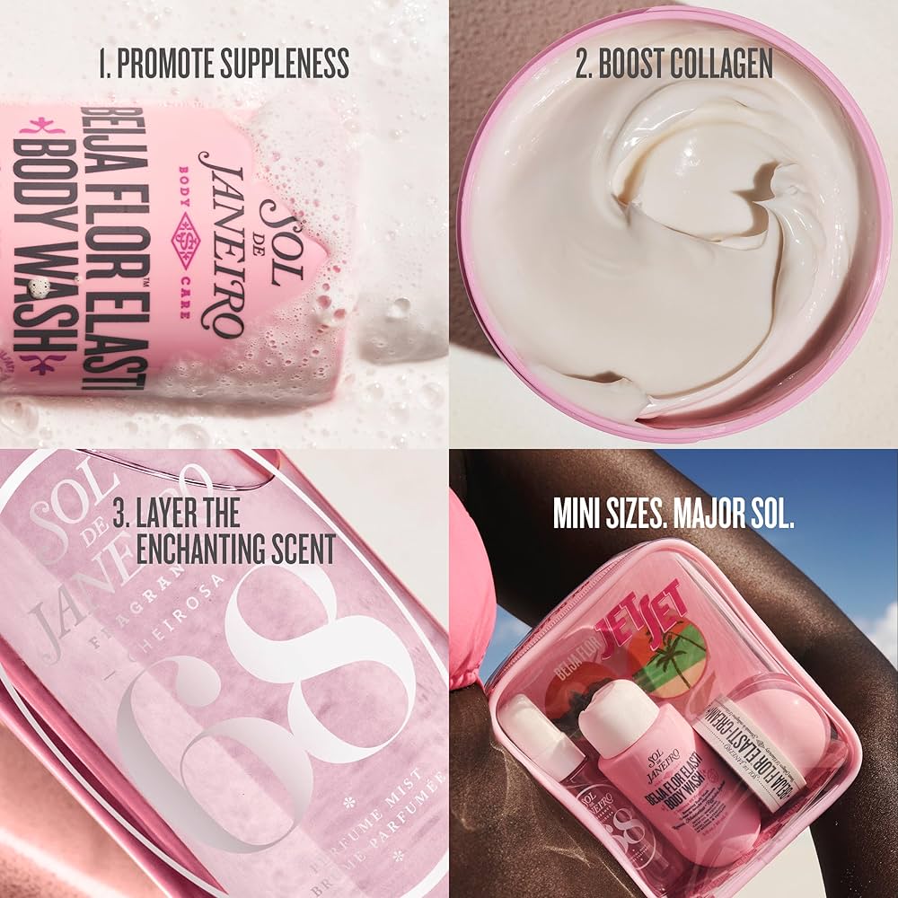 Sol de Janeiro Beija Flor Jet Set - Kit de Viaje con Elasti-Cream, Gel de Ducha Renovador y Perfume Mist Brazilian Crus