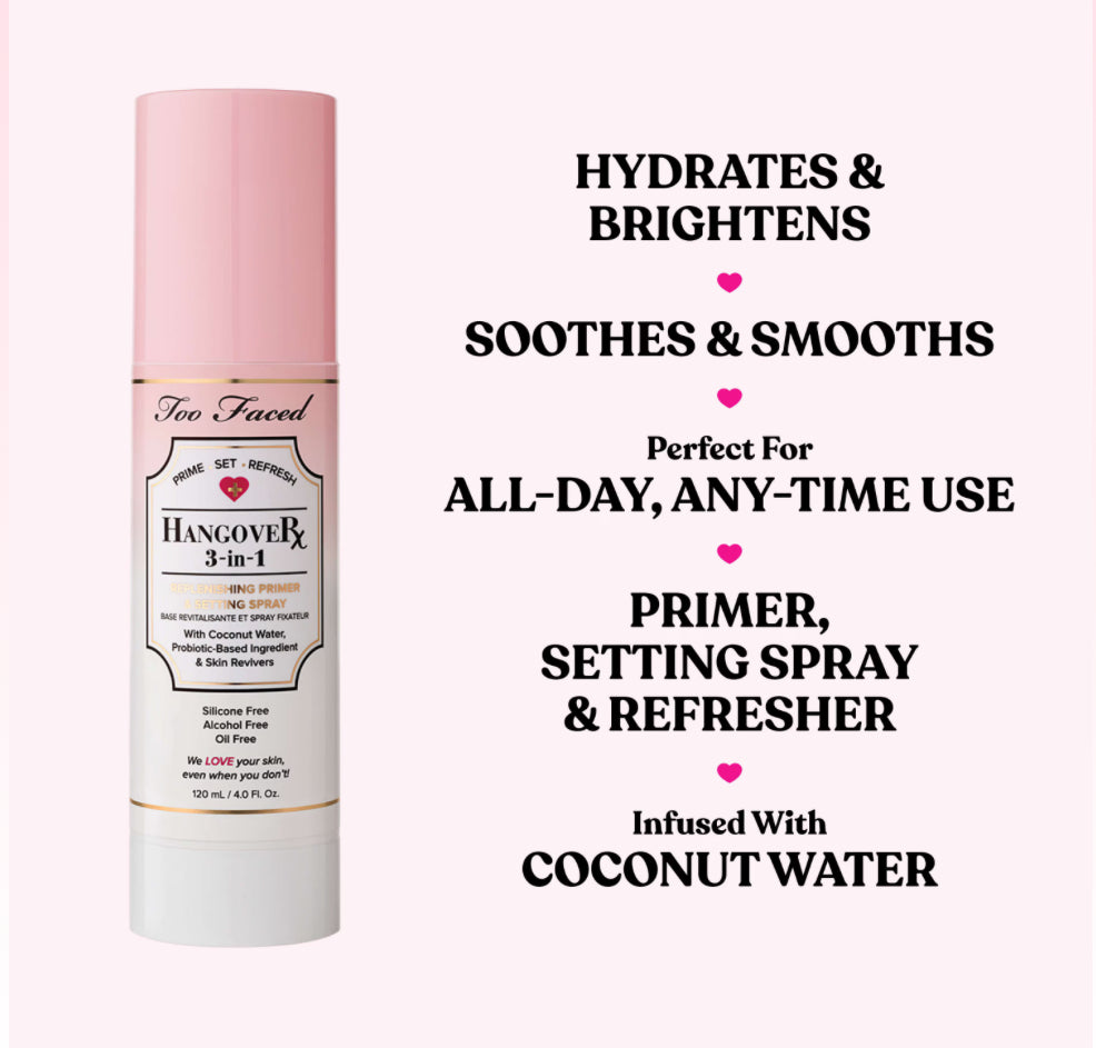 Too Faced Hangover 3-in-1 – Primer y Setting Spray Replenishing (120 ml)
