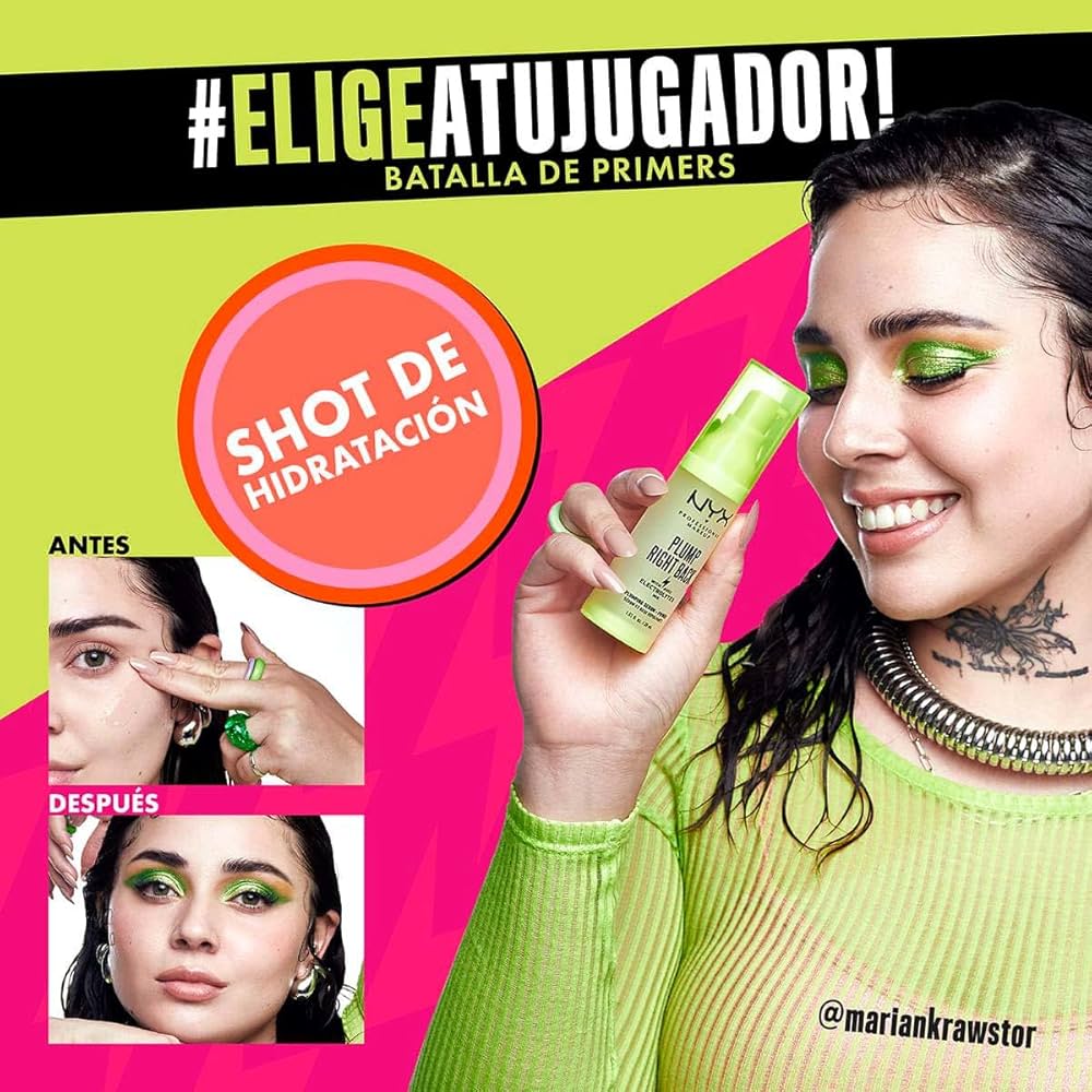 NYX Professional Makeup Plump Right Back – Sérum y Prebase con Electrolitos (30 ml)