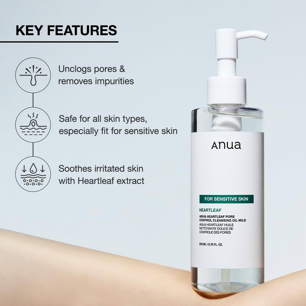 ANUA Heartleaf Pore Control Cleansing Oil Mild — Aceite Limpiador Facial Suave para Piel Sensible 200 ml