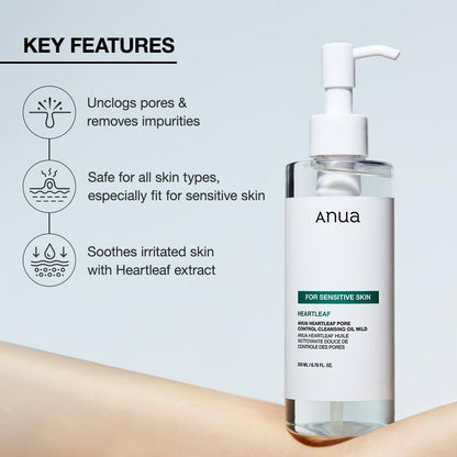 ANUA Heartleaf Pore Control Cleansing Oil Mild — Aceite Limpiador Facial Suave para Piel Sensible 200 ml