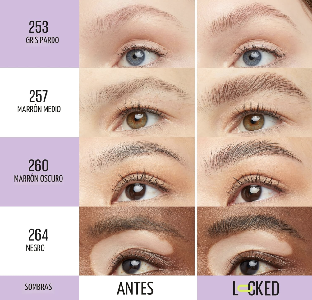 MAYBELLINE Gel para cejas tono 264 Black SuperLock, 7ml