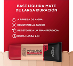 Base L'Oréal Infallible 24H Pro-Matte a prueba de agua, resistente al sudor y a la transferencia, con duración de hasta 24 horas.