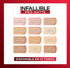 Carta de 12 tonos de la base L'Oréal Infallible 24H Pro-Matte, desde Classic Ivory hasta Classic Tan.