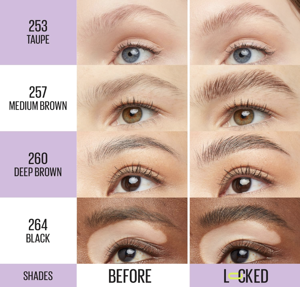 MAYBELLINE Gel para cejas tono 257 Medium Brown SuperLock, 7ml