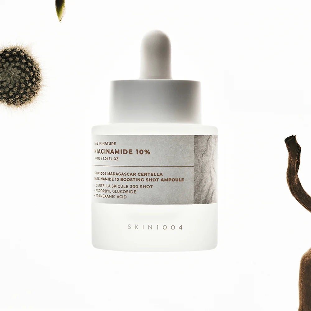 Empaque y botella de la ampolla SKIN1004 Niacinamide 10% Boosting Shot
