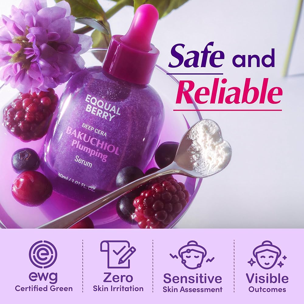 Eqqual Berry Serum facial reafirmante con bakuchiol 30 ml - Suero con niacinamida, ácido hialurónico y péptidos, alternativa al retinol para firmeza y textura uniforme