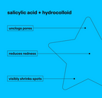 Infografía de STARFACE Hydro-Stars con ácido salicílico e hidrocoloide para ayudar a limpiar poros y reducir la apariencia de rojeces y granitos